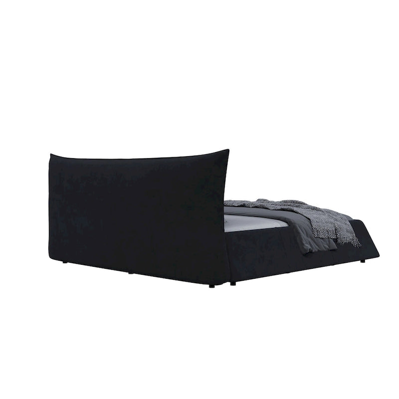 King Size Velvet Upholstered Platform Bed Frame with Soft Padded Headboard