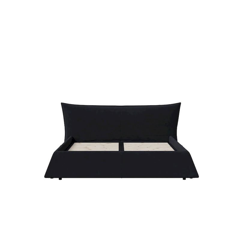King Size Velvet Upholstered Platform Bed Frame with Soft Padded Headboard