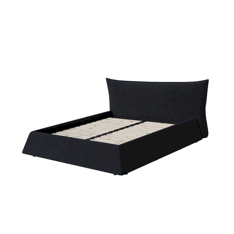 King Size Velvet Upholstered Platform Bed Frame with Soft Padded Headboard