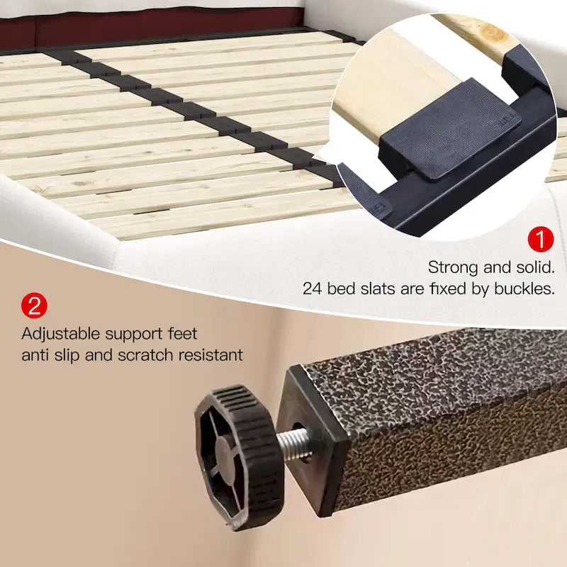 King Size Velvet Upholstered Platform Bed Frame with Soft Padded Headboard