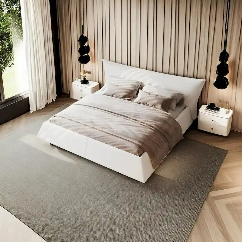 King Size Velvet Upholstered Platform Bed Frame with Soft Padded Headboard