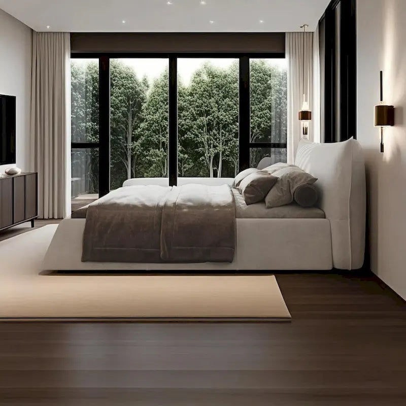 King Size Velvet Upholstered Platform Bed Frame with Soft Padded Headboard