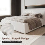 King Size Velvet Upholstered Platform Bed Frame with Soft Padded Headboard
