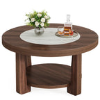 Brown/ White Wood Round 2-Tier Coffee Table for Living Room