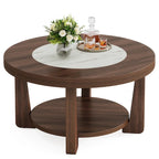 Brown/ White Wood Round 2-Tier Coffee Table for Living Room