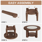 Brown/ White Wood Round 2-Tier Coffee Table for Living Room