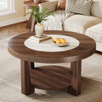 Brown/ White Wood Round 2-Tier Coffee Table for Living Room