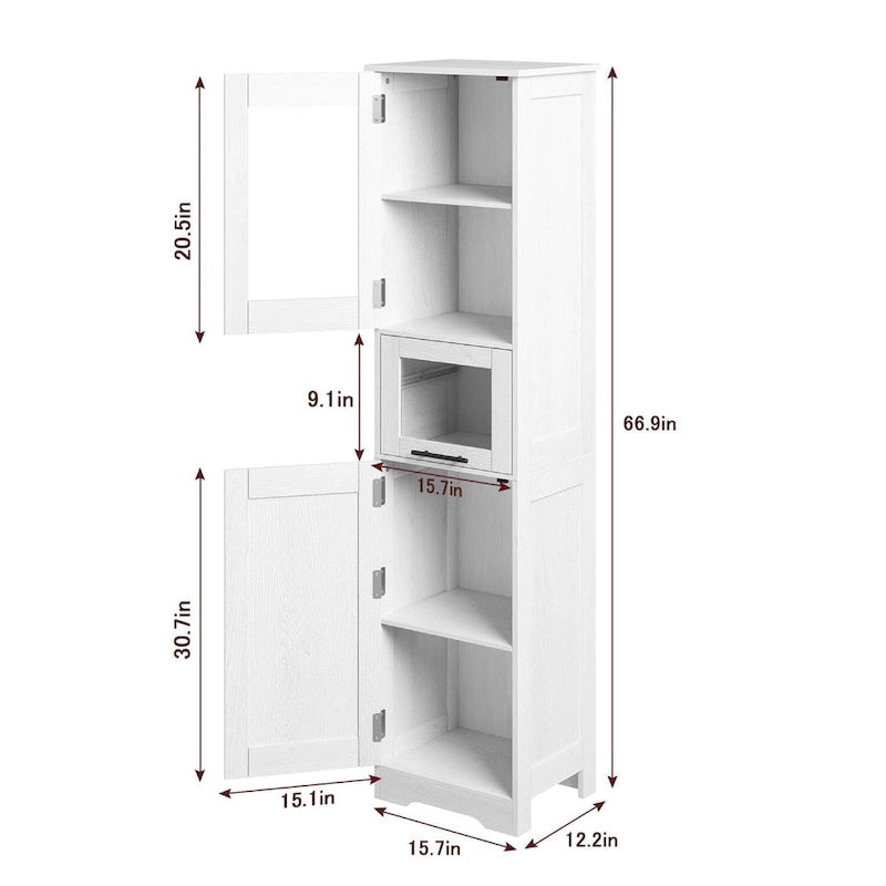Tall Cabinet with Doors and Adjustable Shelf, Kitchen , Bathroom - N/A