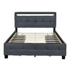 Queen Size Upholstered Platform Bed with LED Frame and 4 Drawers