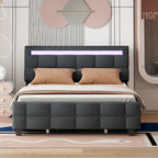 Queen Size Upholstered Platform Bed with LED Frame and 4 Drawers