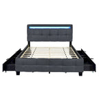 Queen Size Upholstered Platform Bed with LED Frame and 4 Drawers