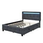 Queen Size Upholstered Platform Bed with LED Frame and 4 Drawers