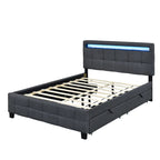 Queen Size Upholstered Platform Bed with LED Frame and 4 Drawers