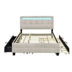 Queen Size Upholstered Platform Bed with LED Frame and 4 Drawers