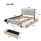 Queen Size Upholstered Platform Bed with LED Frame and 4 Drawers