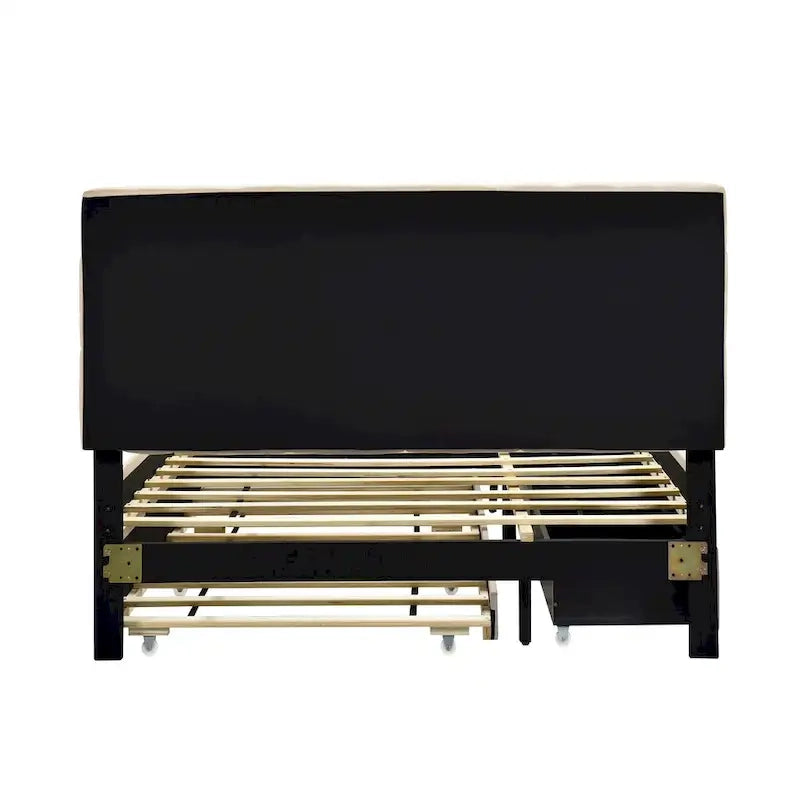 Queen Size Upholstered Platform Bed with LED Frame and 4 Drawers