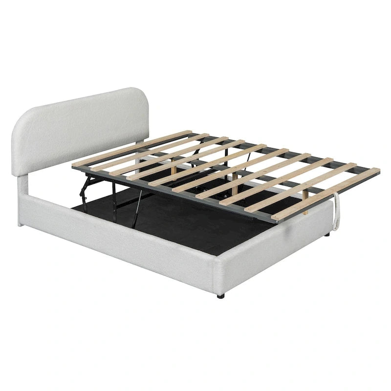 Teddy Fleece Upholstered Platform Bed with Hydraulic Storage System
