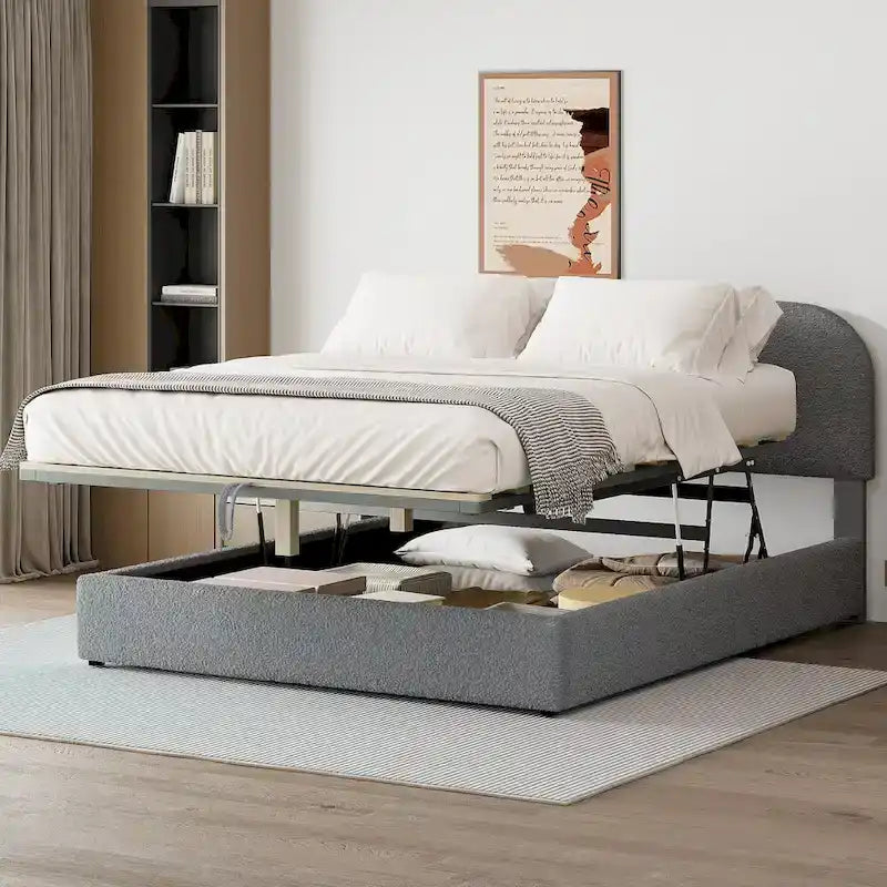Teddy Fleece Upholstered Platform Bed with Hydraulic Storage System