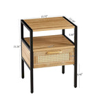 Set of 2, 15.75 Rattan End table with drawer, Modern nightstand, metal legs, side table for living room, bedroom