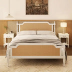 Traditional Style Rattan Queen Size Bed Frame,No Box Spring Needed