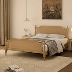 Traditional Style Rattan Queen Size Bed Frame,No Box Spring Needed
