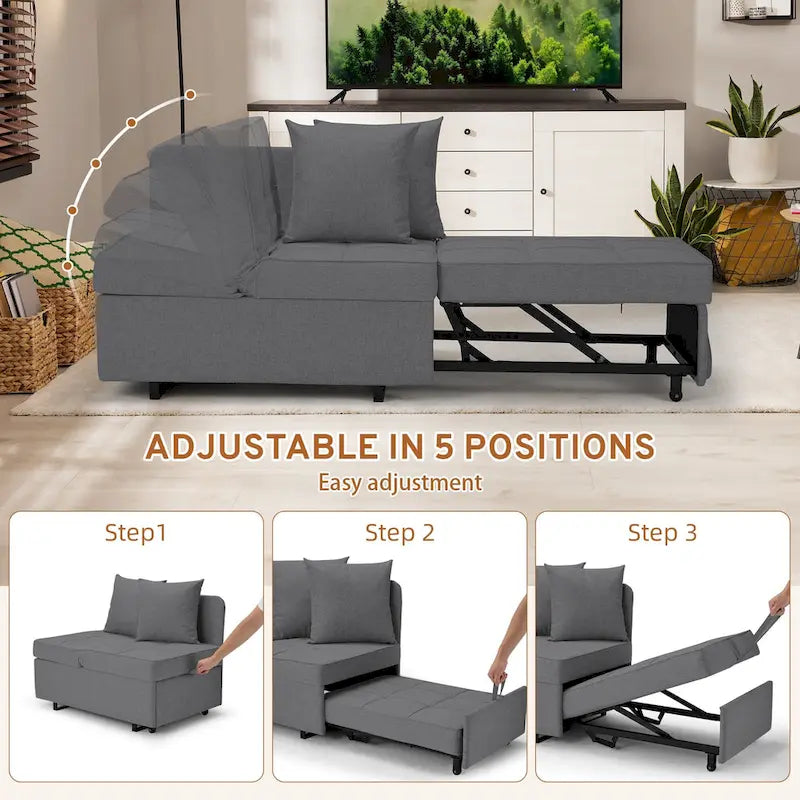 EROMMY Sleeper Sofa Chair Bed , Adjustable Backrest Pull Out Sofa Bed with Faux Linen Sofa Fabric