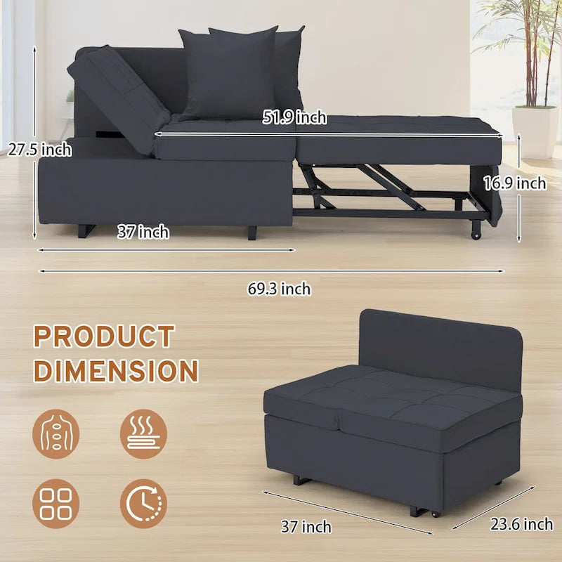 EROMMY Sleeper Sofa Chair Bed , Adjustable Backrest Pull Out Sofa Bed with Faux Linen Sofa Fabric