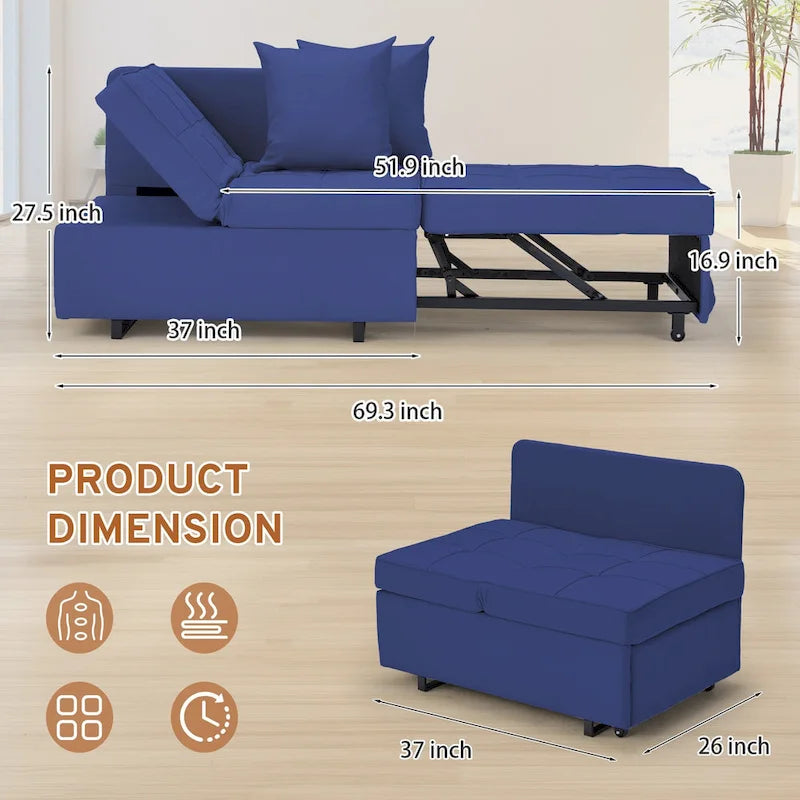 EROMMY Sleeper Sofa Chair Bed , Adjustable Backrest Pull Out Sofa Bed with Faux Linen Sofa Fabric