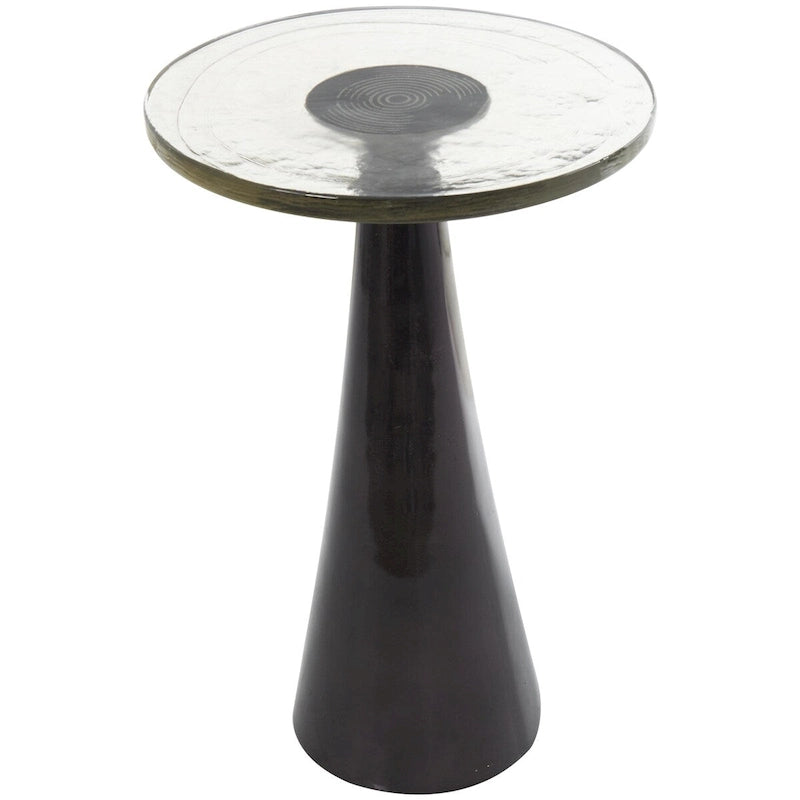 Aluminum Metal Geometric Cone Side End Accent Table with Textured Glass Tabletop - Black or Gold - Roche River Decor