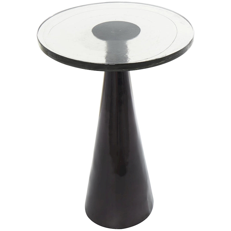 Aluminum Metal Geometric Cone Side End Accent Table with Textured Glass Tabletop - Black or Gold - Roche River Decor