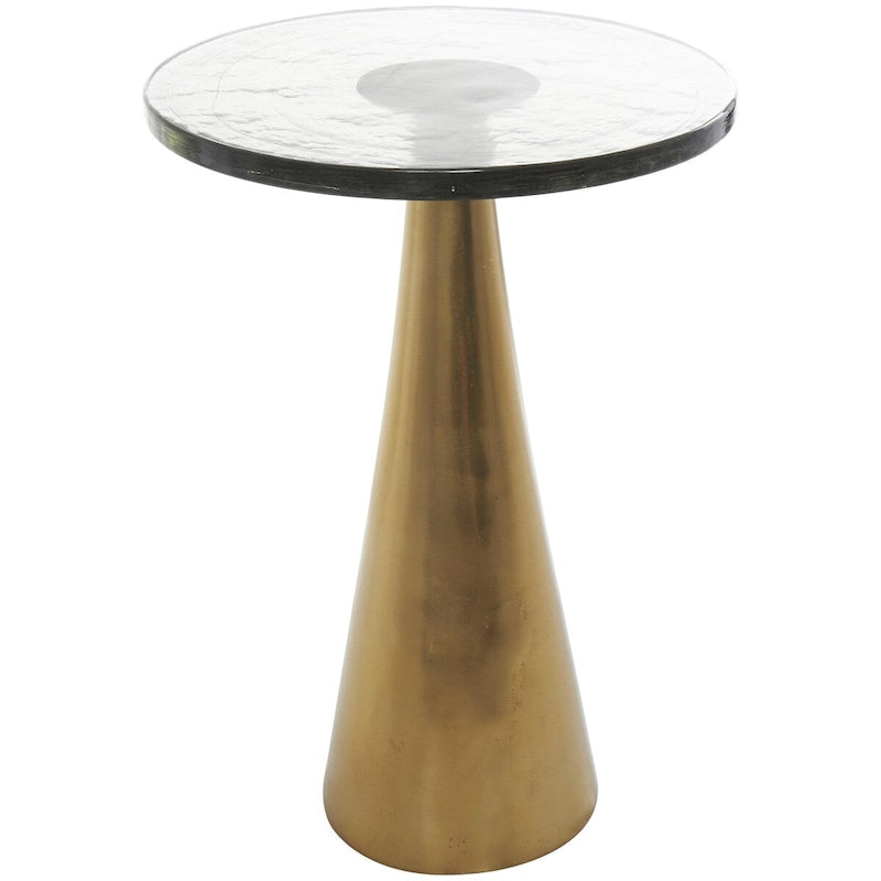 Aluminum Metal Geometric Cone Side End Accent Table with Textured Glass Tabletop - Black or Gold - Roche River Decor