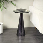 Aluminum Metal Geometric Cone Side End Accent Table with Textured Glass Tabletop - Black or Gold - Roche River Decor