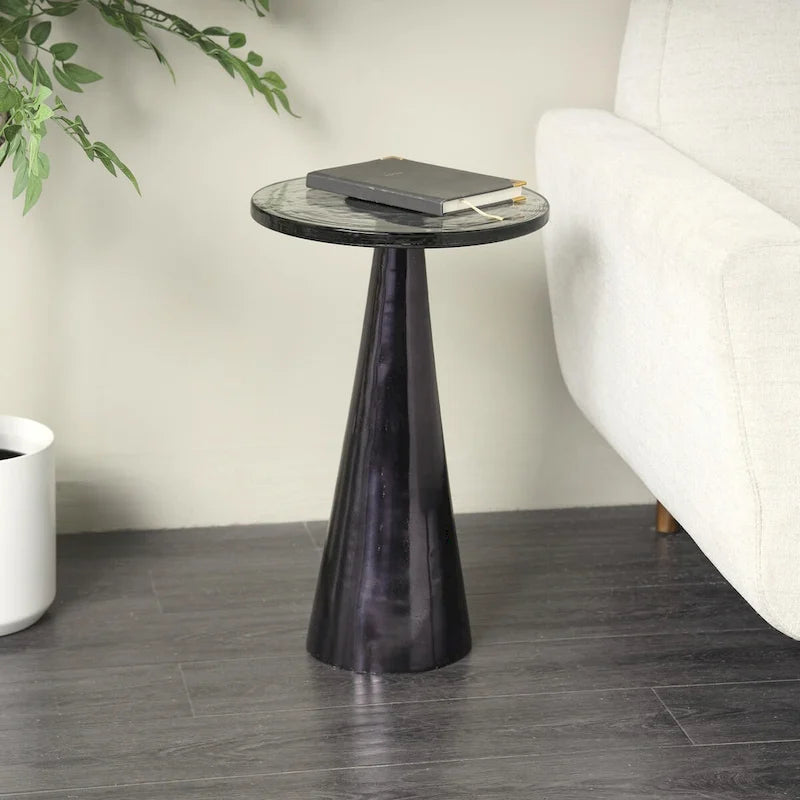 Aluminum Metal Geometric Cone Side End Accent Table with Textured Glass Tabletop - Black or Gold - Roche River Decor
