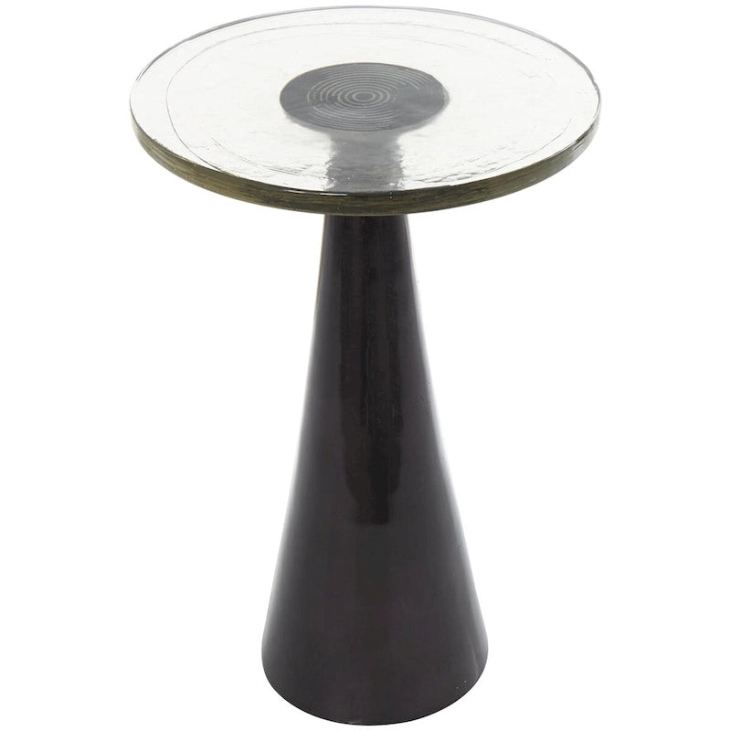 Aluminum Metal Geometric Cone Side End Accent Table with Textured Glass Tabletop - Black or Gold - Roche River Decor