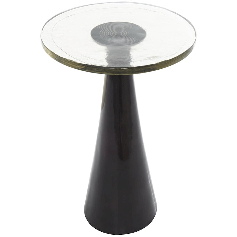Aluminum Metal Geometric Cone Side End Accent Table with Textured Glass Tabletop - Black or Gold - Roche River Decor