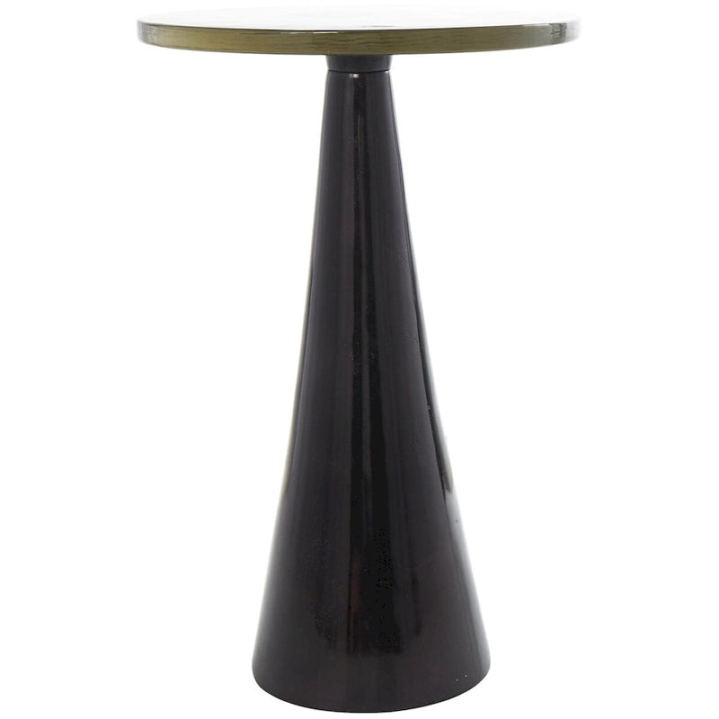Aluminum Metal Geometric Cone Side End Accent Table with Textured Glass Tabletop - Black or Gold - Roche River Decor