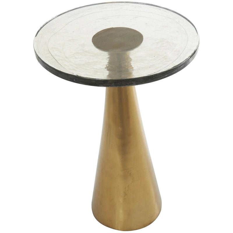 Aluminum Metal Geometric Cone Side End Accent Table with Textured Glass Tabletop - Black or Gold - Roche River Decor