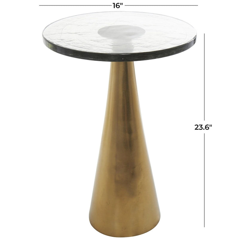 Aluminum Metal Geometric Cone Side End Accent Table with Textured Glass Tabletop - Black or Gold - Roche River Decor