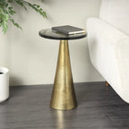 Aluminum Metal Geometric Cone Side End Accent Table with Textured Glass Tabletop - Black or Gold - Roche River Decor