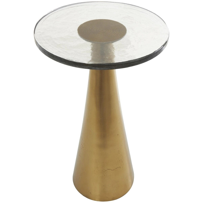 Aluminum Metal Geometric Cone Side End Accent Table with Textured Glass Tabletop - Black or Gold - Roche River Decor