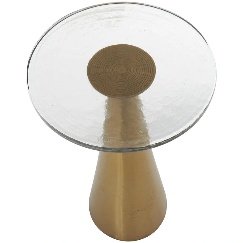 Aluminum Metal Geometric Cone Side End Accent Table with Textured Glass Tabletop - Black or Gold - Roche River Decor