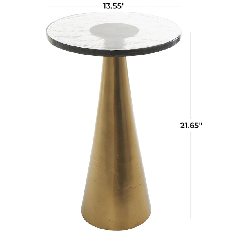 Aluminum Metal Geometric Cone Side End Accent Table with Textured Glass Tabletop - Black or Gold - Roche River Decor