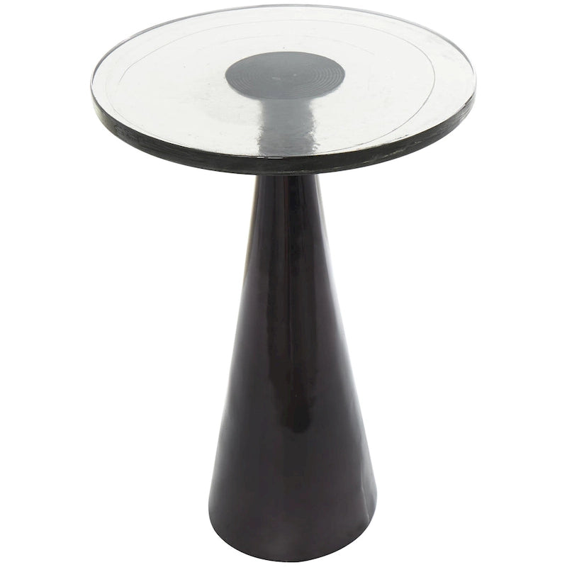 Aluminum Metal Geometric Cone Side End Accent Table with Textured Glass Tabletop - Black or Gold - Roche River Decor