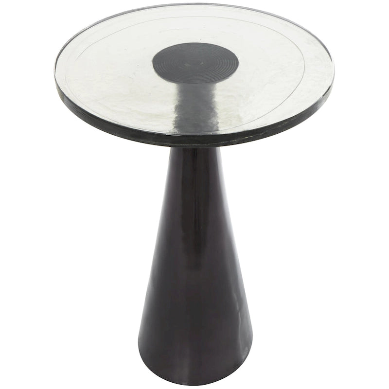 Aluminum Metal Geometric Cone Side End Accent Table with Textured Glass Tabletop - Black or Gold - Roche River Decor