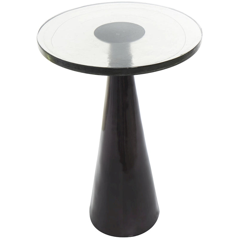 Aluminum Metal Geometric Cone Side End Accent Table with Textured Glass Tabletop - Black or Gold - Roche River Decor