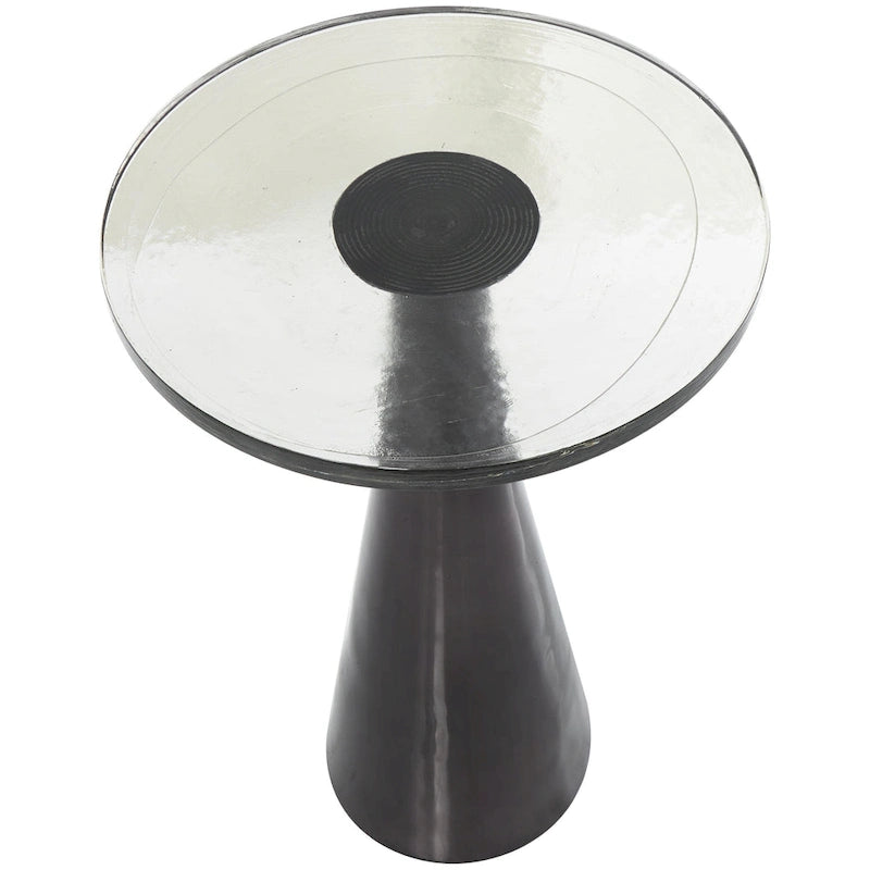 Aluminum Metal Geometric Cone Side End Accent Table with Textured Glass Tabletop - Black or Gold - Roche River Decor